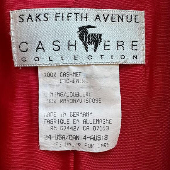 Saks 5th Ave 100% Cashmere Double Breasted Notched Lapel Vintage Blazer Size 4 - Picture 4 of 10